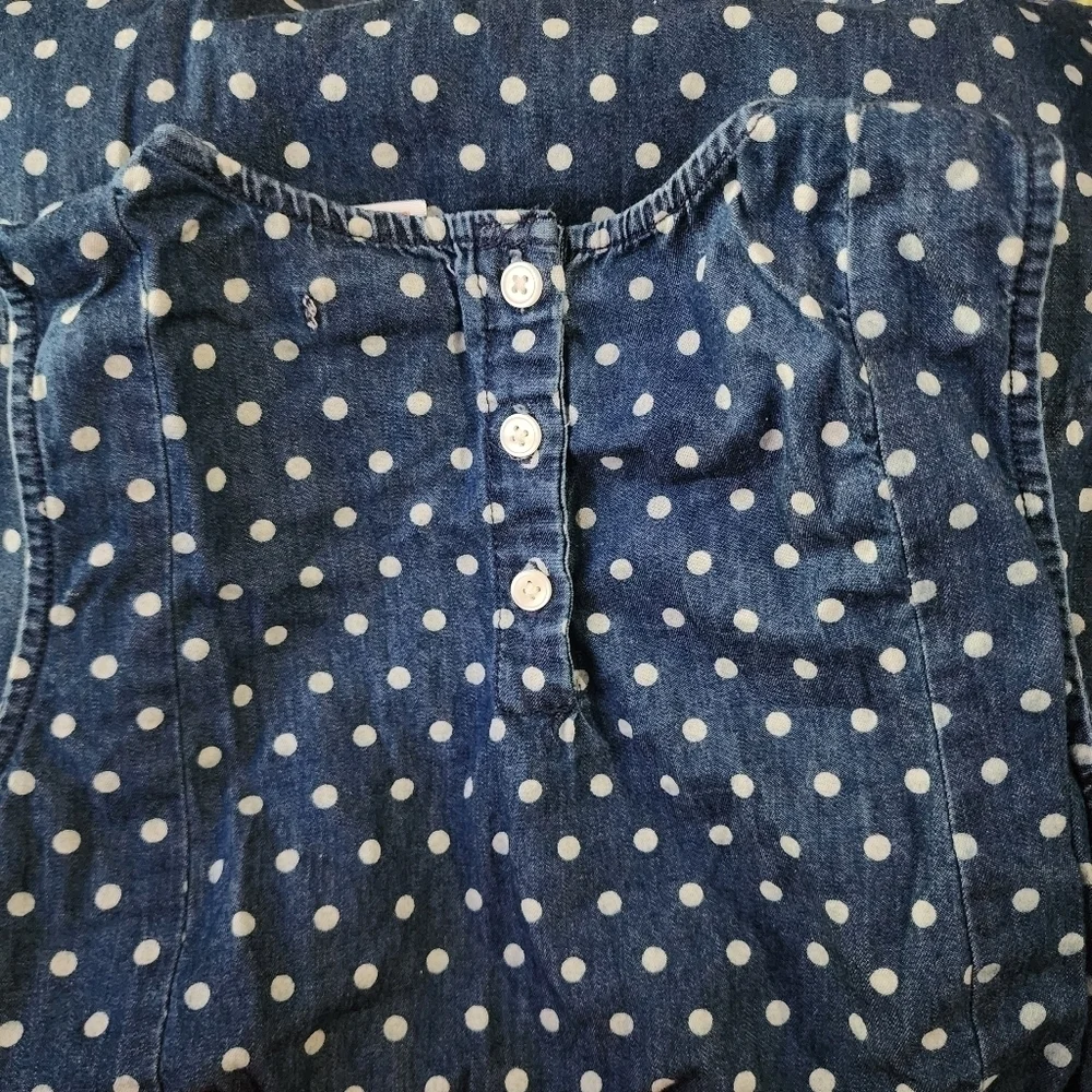 Joe Fresh Chambray Sleeveless Blue White Polka Dot Dress Kid's Large 10-12 EUC
